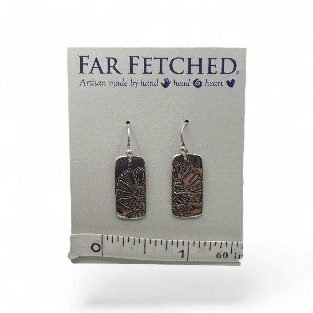 Far Fetched Cosmos Flower Dangle Earrings 925 Sterling Silver Artisan Handmade - Picture 5 of 6